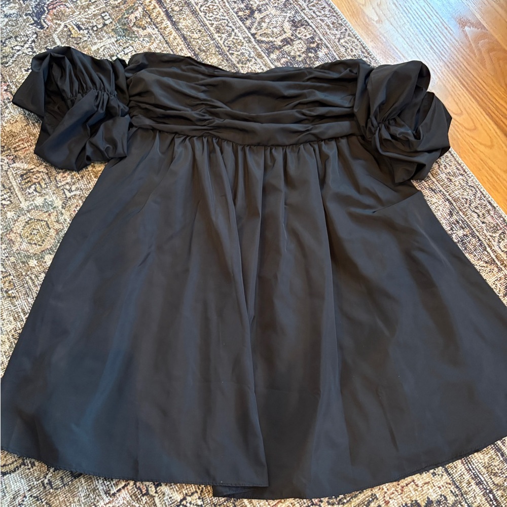 Free People Black Mini Dress with removable puff off the shoulder sleeves